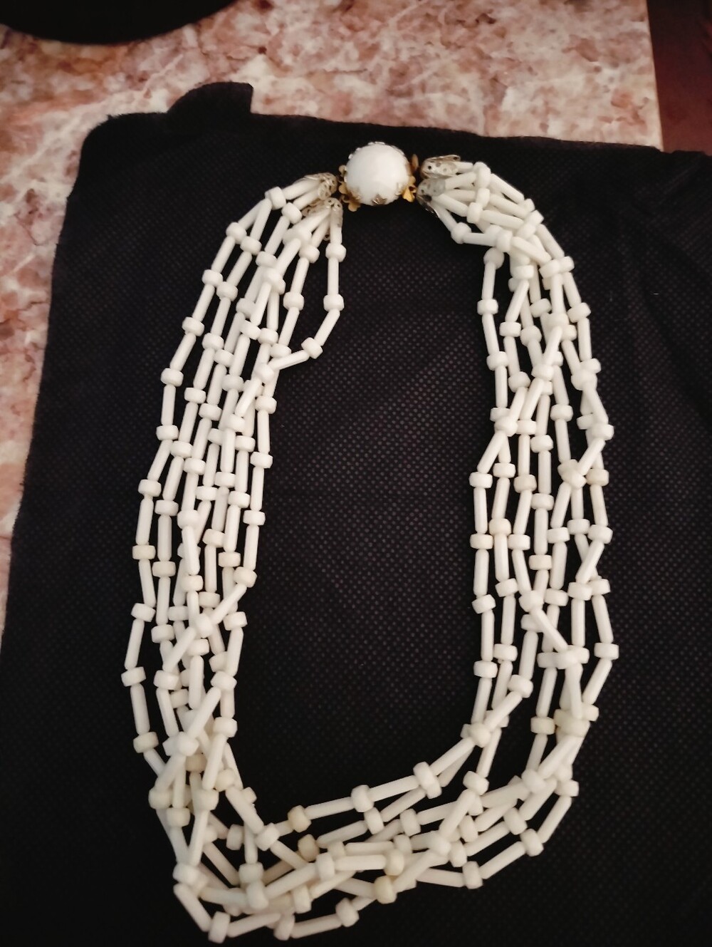 Vintage 1950s–1960s Multi-Strand White Molded Plastic / Celluloid Tube & Bead...